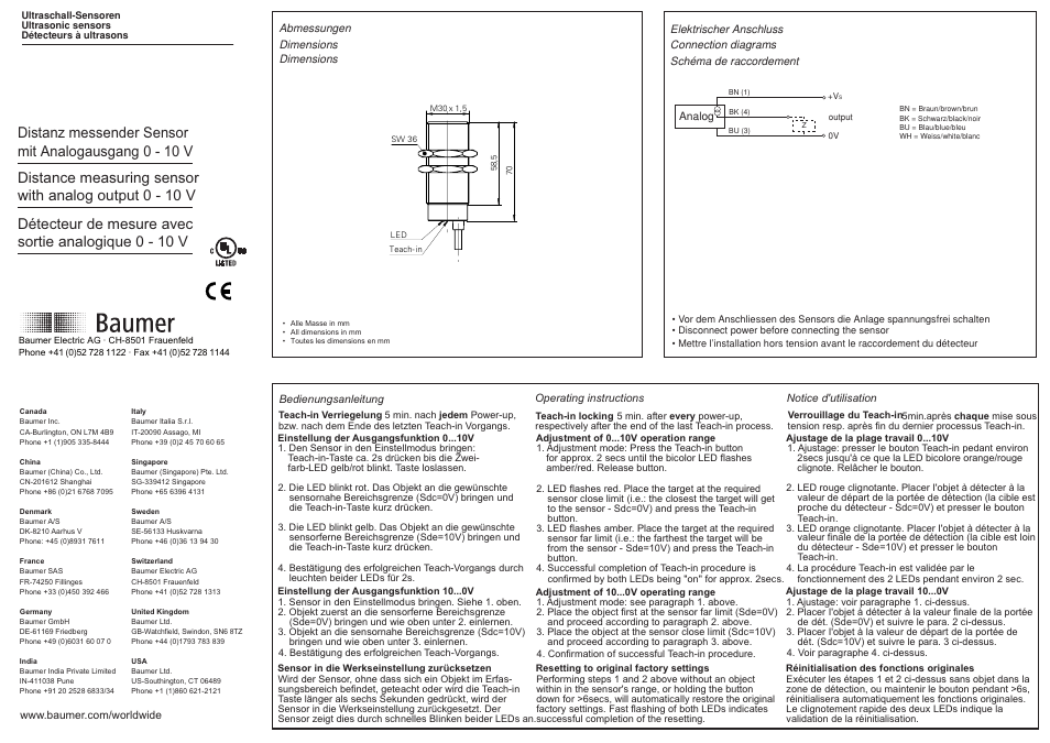 Baumer UNAM 30U6103 User Manual | 2 pages