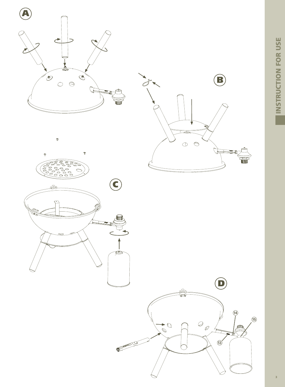 Ab c d | Bodum PICNIC GAS BBQ FYRKAT 11450 User Manual | Page 3 / 15