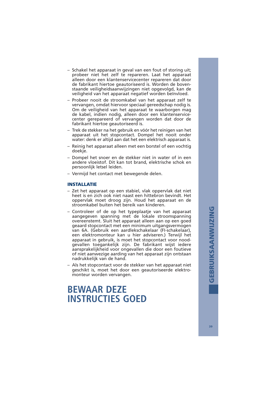 Bewaar deze instructies goed, Gebruiksaanwijzing | Bodum ANTIGUA 10462 User Manual | Page 41 / 57