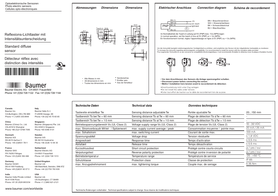 Baumer FZCK 07P6901/KS35A User Manual | 2 pages