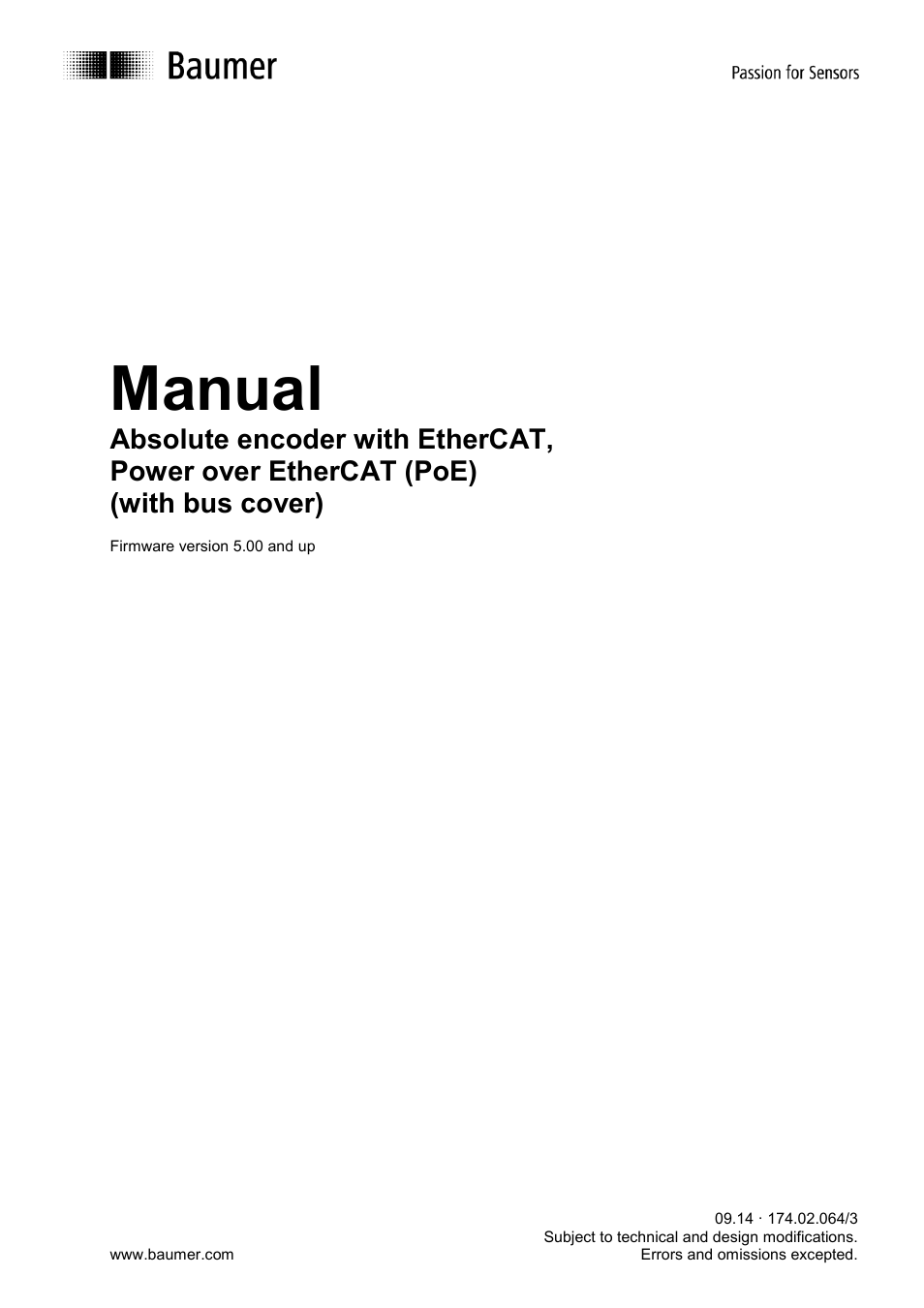 Baumer BMxx, GBxxx-GXxxx - EtherCAT / PoE from version ,5.0 User Manual | 30 pages