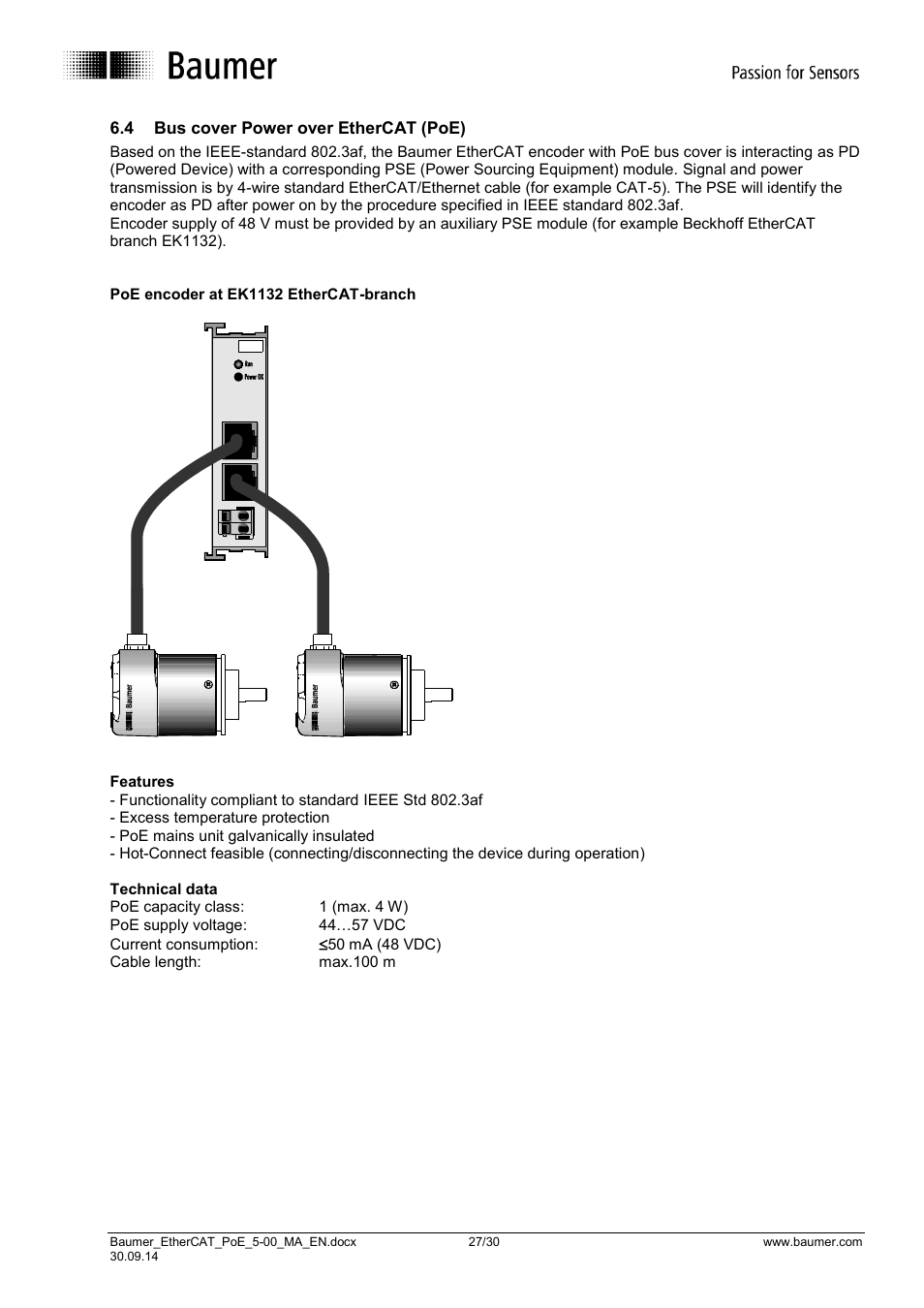 Bus cover power over ethercat (poe) | Baumer BMxx, GBxxx-GXxxx - EtherCAT / PoE from version ,5.0 User Manual | Page 27 / 30