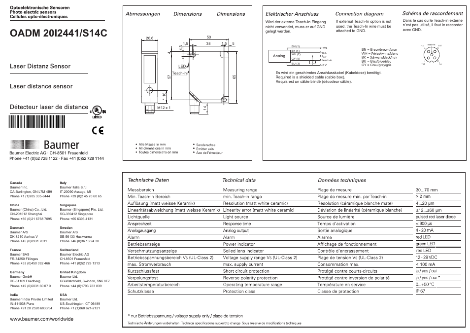 Baumer OADM 20I2441/S14C User Manual | 4 pages