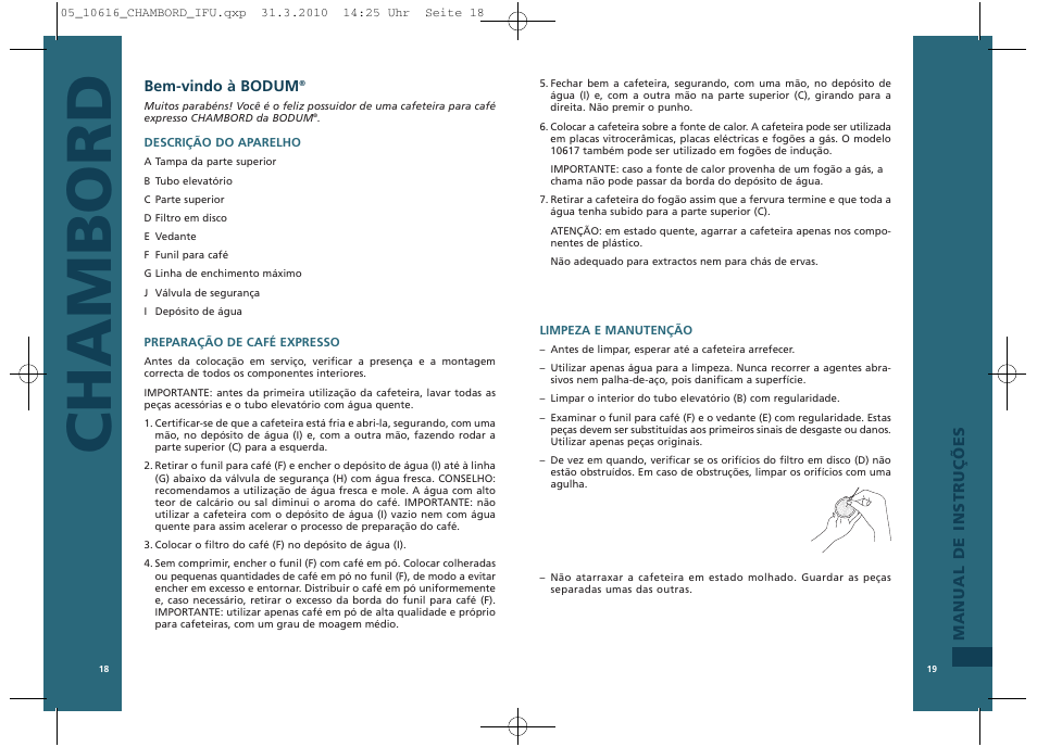 Chambord, Bem-vindo à bodum, Manual de instruções | Bodum 10616 User Manual | Page 11 / 11