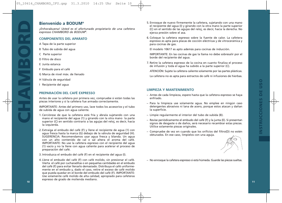 Chambord, Instrucciones de uso bienvenido a bodum | Bodum 10616 User Manual | Page 7 / 11