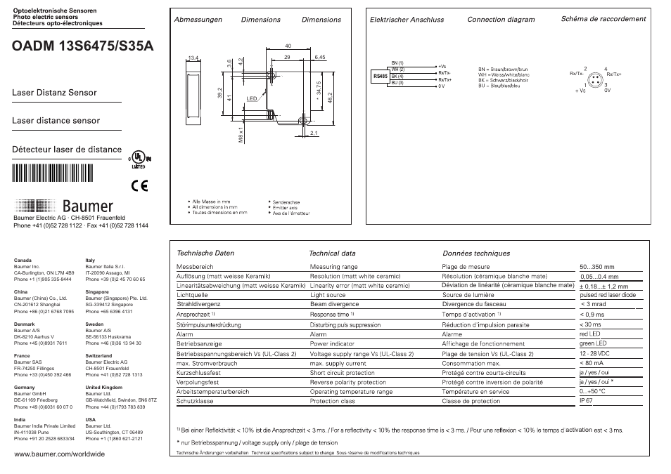 Baumer OADM 13S6475/S35A User Manual | 8 pages