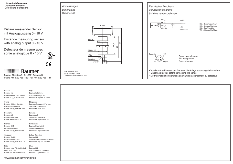 Baumer UNAM 70U6131/S14 User Manual | 3 pages