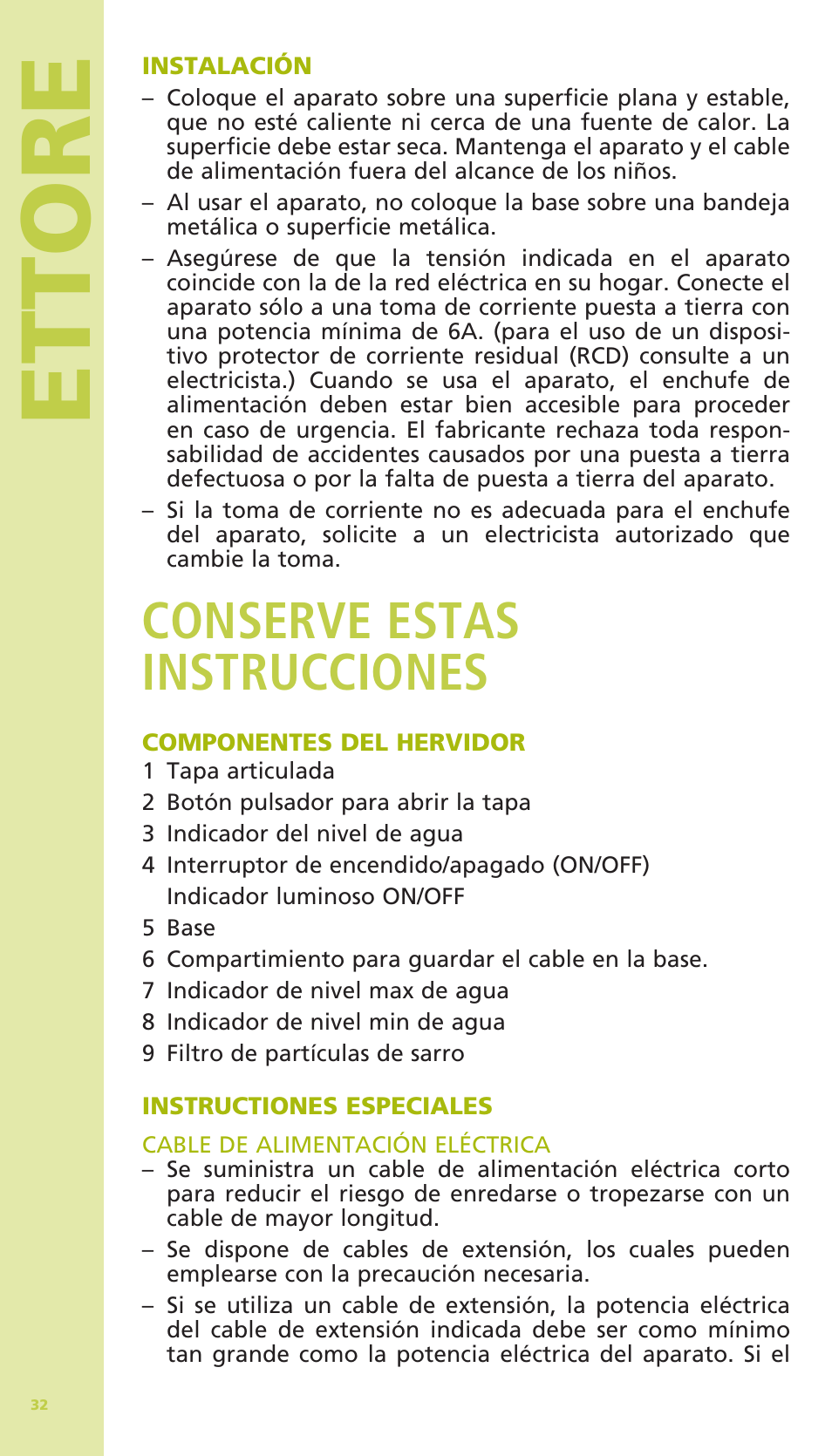 Ettore, Conserve estas instrucciones | Bodum 11175 User Manual | Page 34 / 73