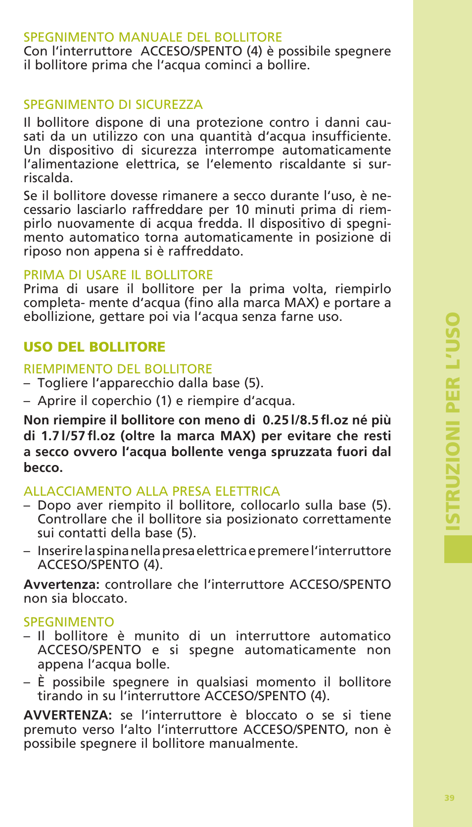 Is tr u zioni per l ’us o | Bodum 11175 User Manual | Page 41 / 73