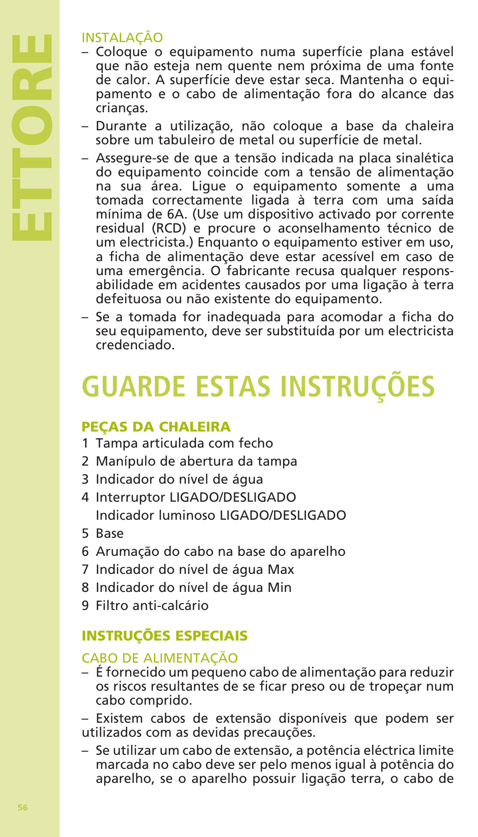 Ettore, Guarde estas instruções | Bodum 11175 User Manual | Page 58 / 73