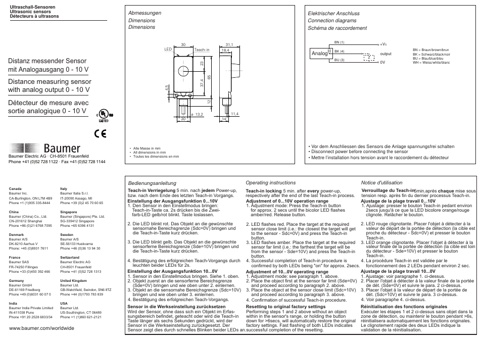 Baumer UNDK 30U6103 User Manual | 2 pages