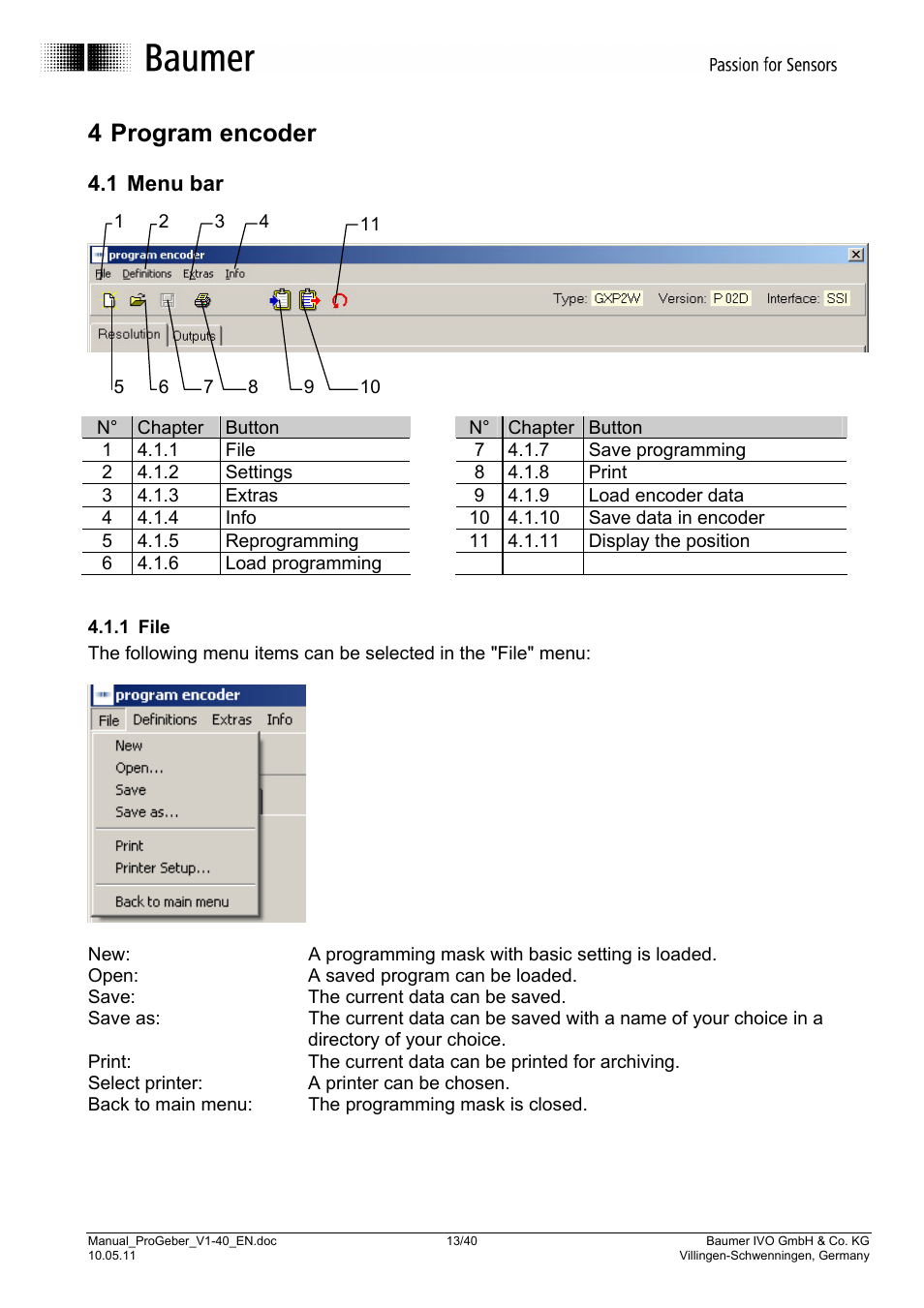 4 program encoder, 1 menu bar | Baumer G1-G2-GB-GXxxx User Manual | Page 13 / 40