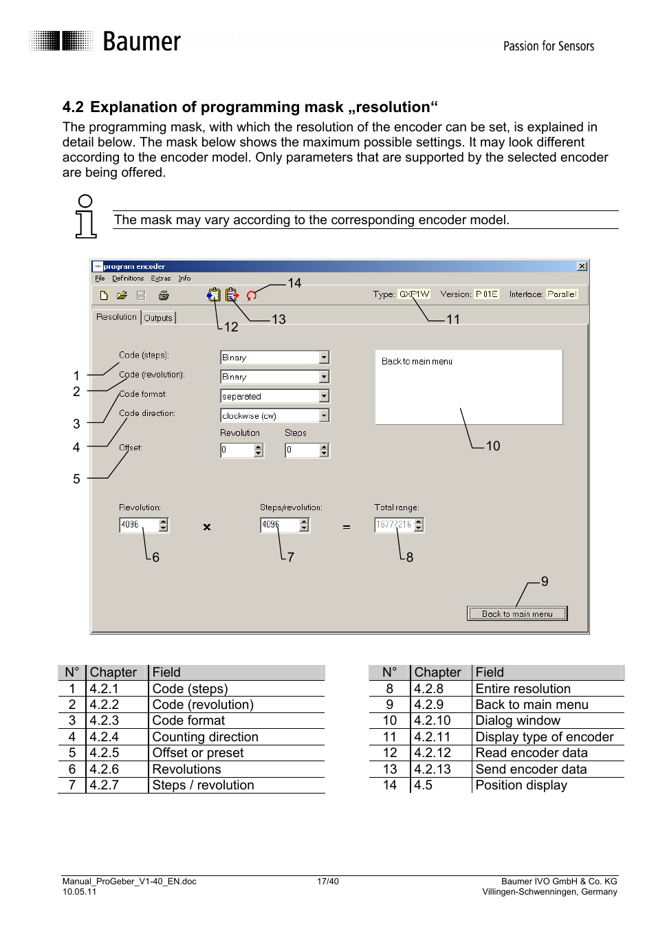 2 explanation of programming mask „resolution | Baumer G1-G2-GB-GXxxx User Manual | Page 17 / 40