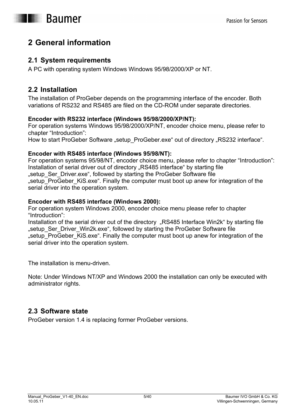 2 general information, 1 system requirements, 2 installation | 3 software state | Baumer G1-G2-GB-GXxxx User Manual | Page 5 / 40