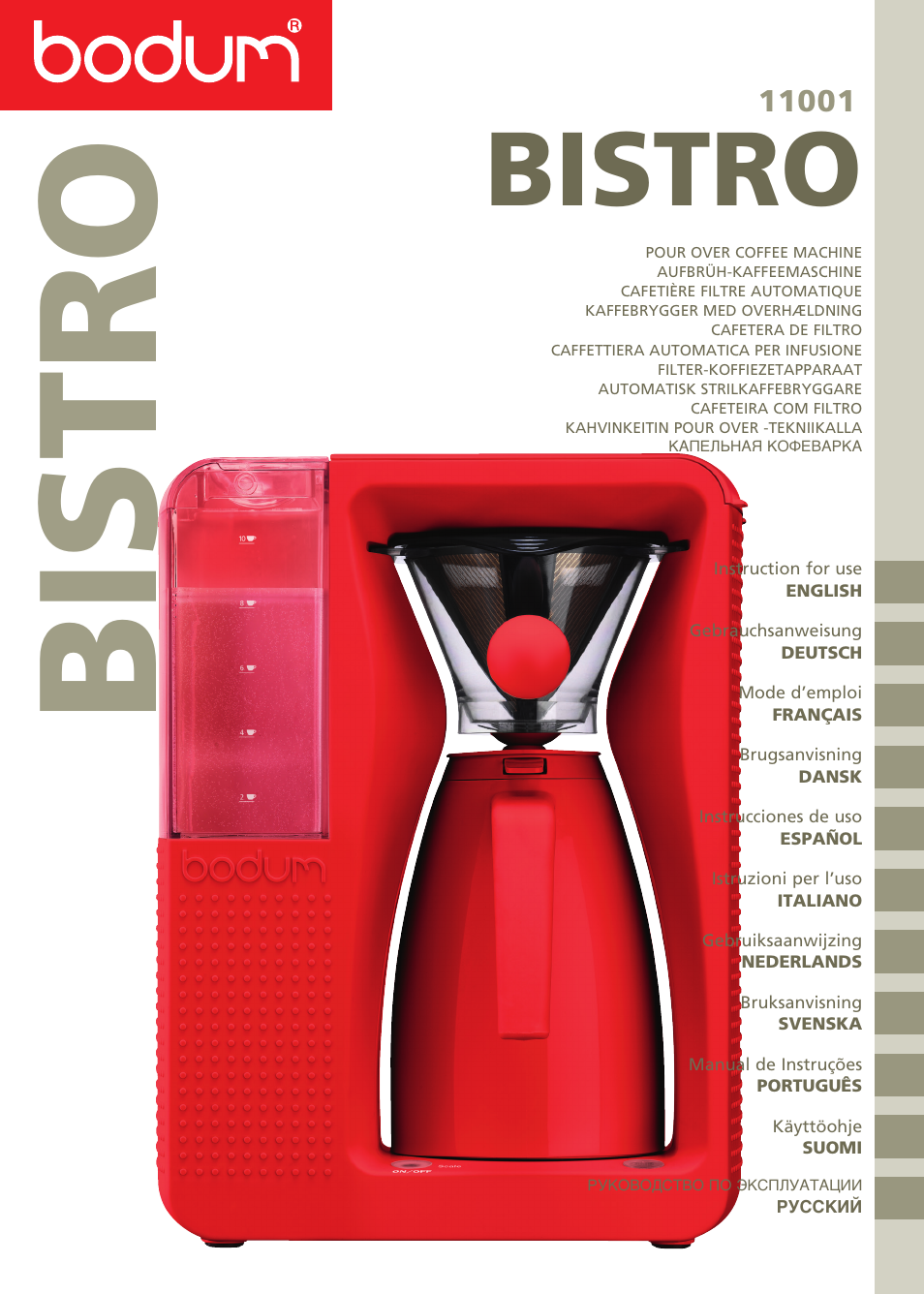 Bodum Bistro Pour Over Coffee Machine 11001 User Manual | 93 pages