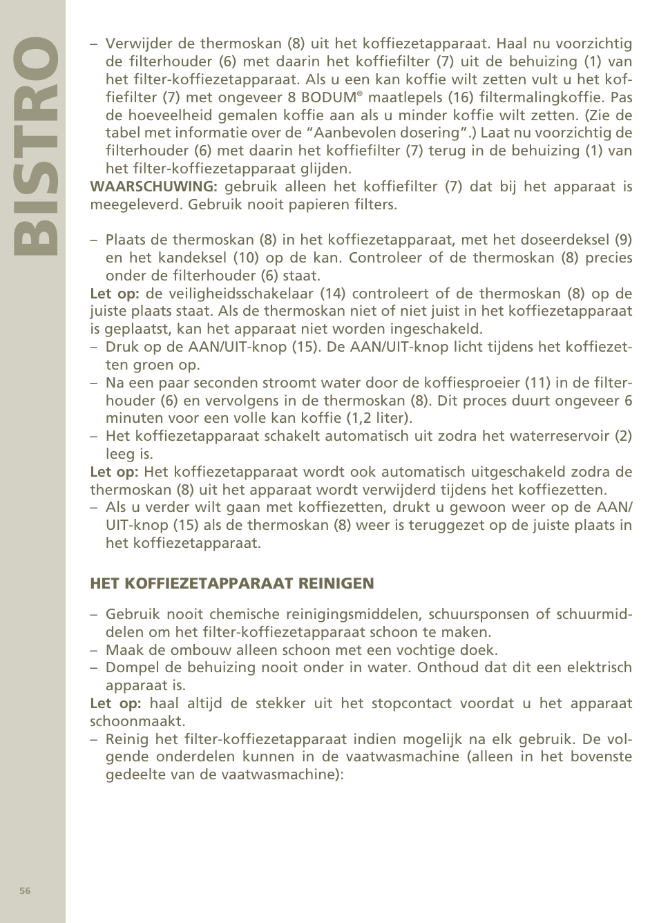 Bi stro | Bodum Bistro Pour Over Coffee Machine 11001 User Manual | Page 57 / 93