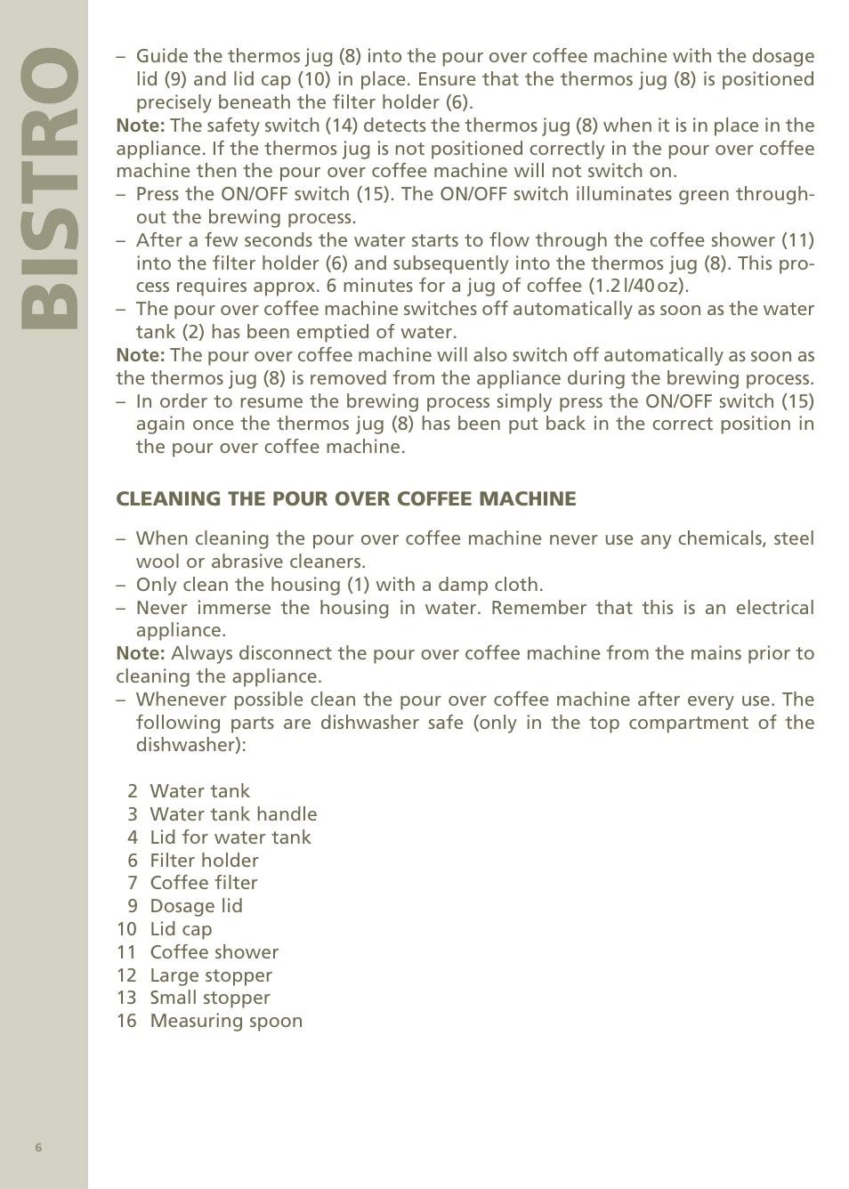 Bi stro | Bodum Bistro Pour Over Coffee Machine 11001 User Manual | Page 7 / 93