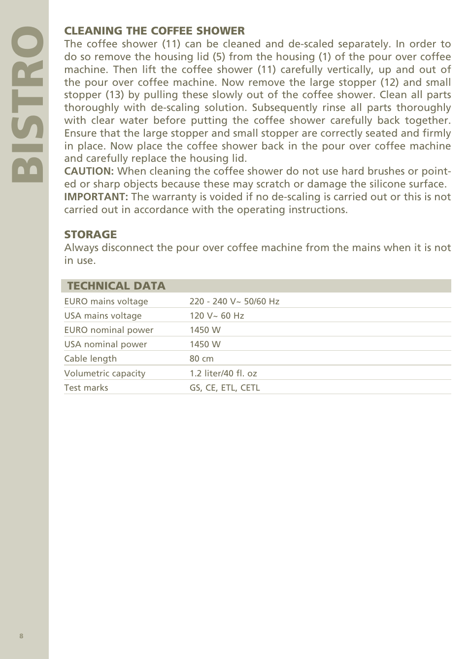 Bi stro | Bodum Bistro Pour Over Coffee Machine 11001 User Manual | Page 9 / 93