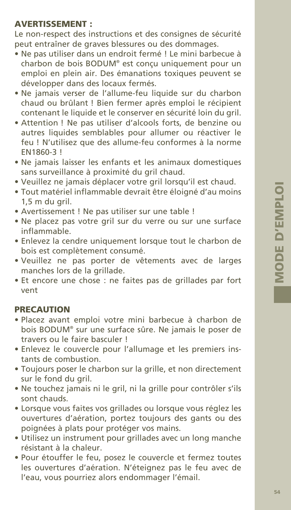 Mo de d’em ploi | Bodum MINI PICNIC ChArCOAl GrIll 11421 User Manual | Page 18 / 39