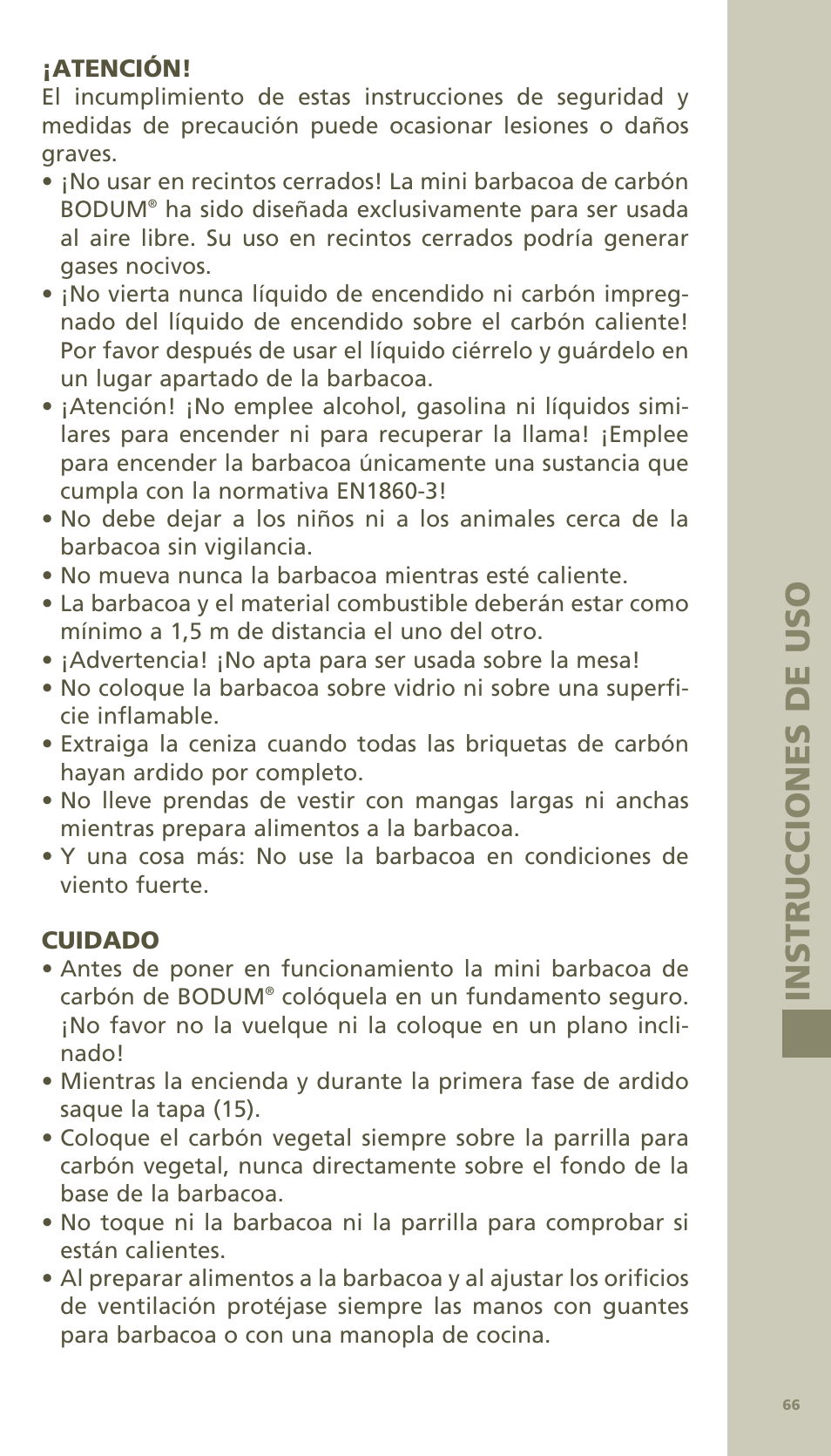 Ins tr uccion e s de uso | Bodum MINI PICNIC ChArCOAl GrIll 11421 User Manual | Page 30 / 39