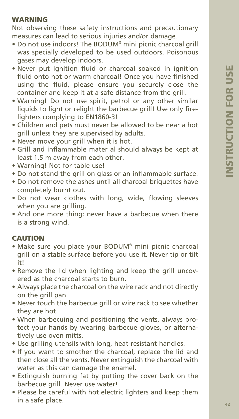 Ins tr uc tion fo r us e | Bodum MINI PICNIC ChArCOAl GrIll 11421 User Manual | Page 6 / 39