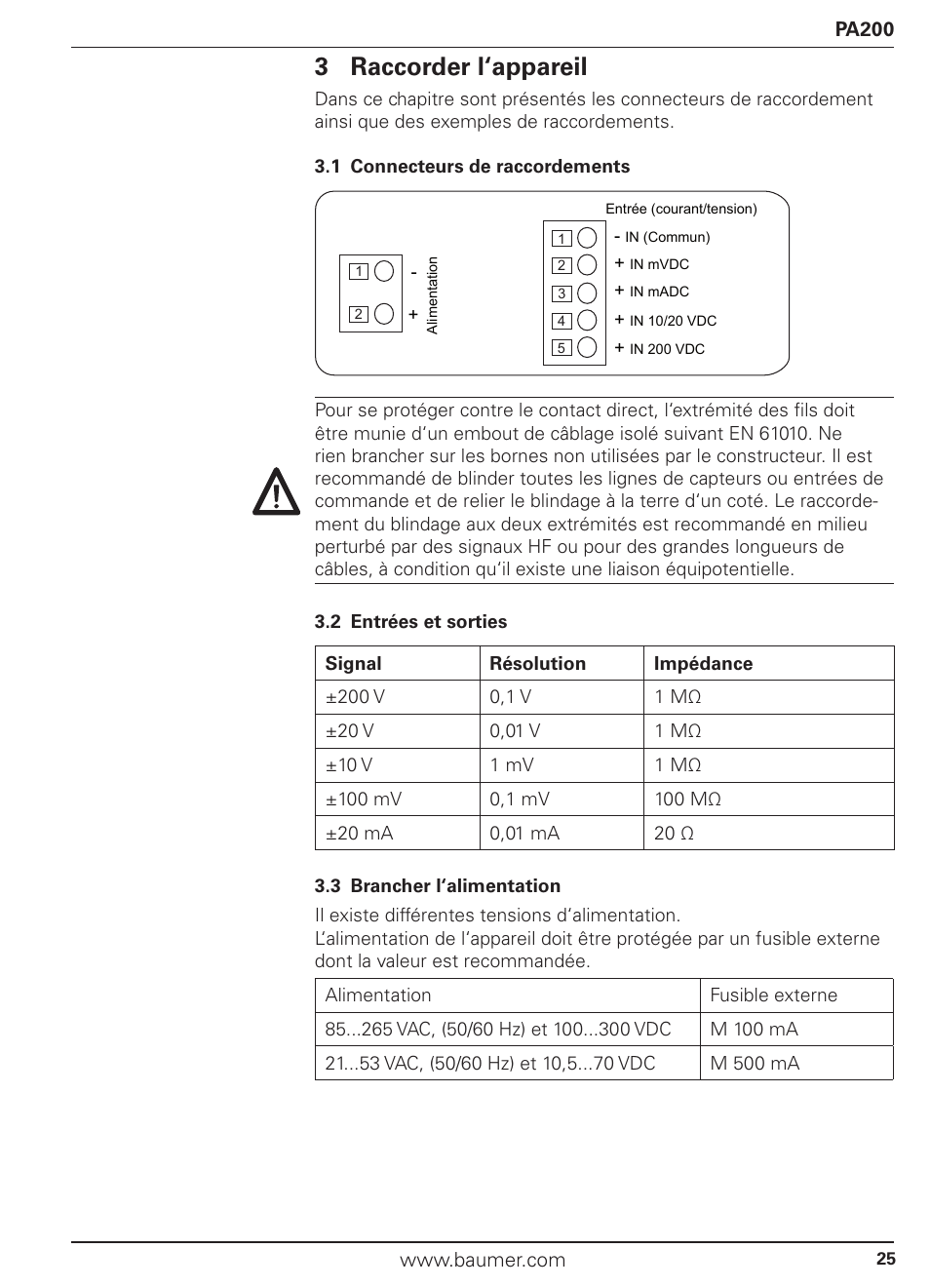 3 raccorder l‘appareil | Baumer PA200 User Manual | Page 25 / 30
