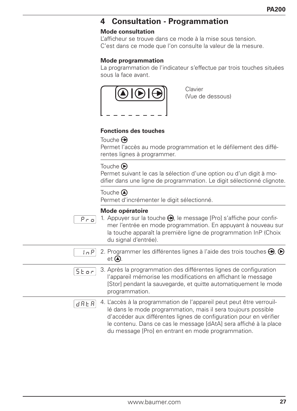 4 consultation - programmation | Baumer PA200 User Manual | Page 27 / 30