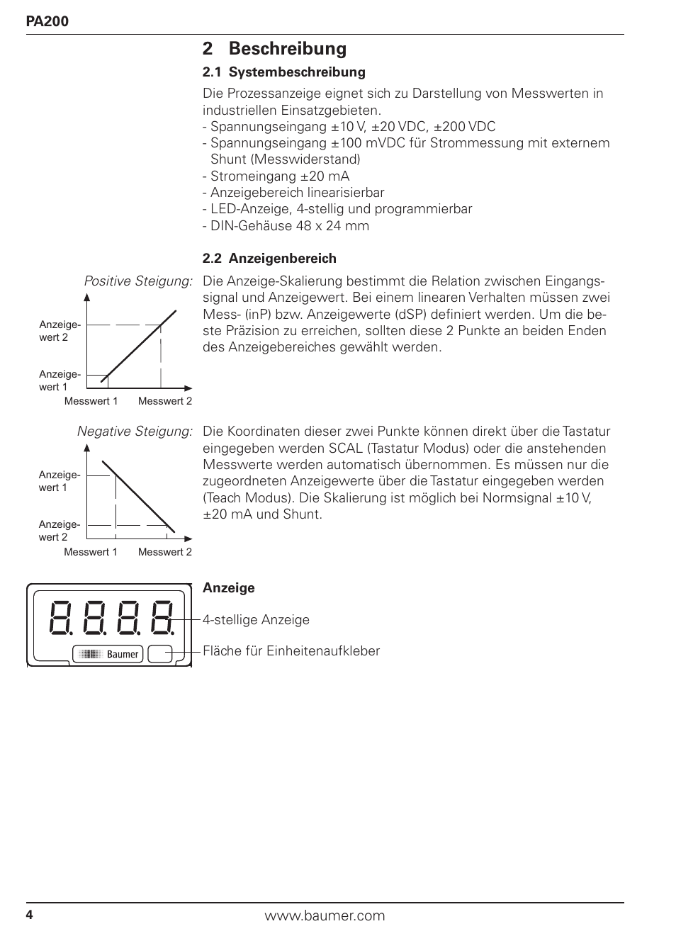 2 beschreibung | Baumer PA200 User Manual | Page 4 / 30