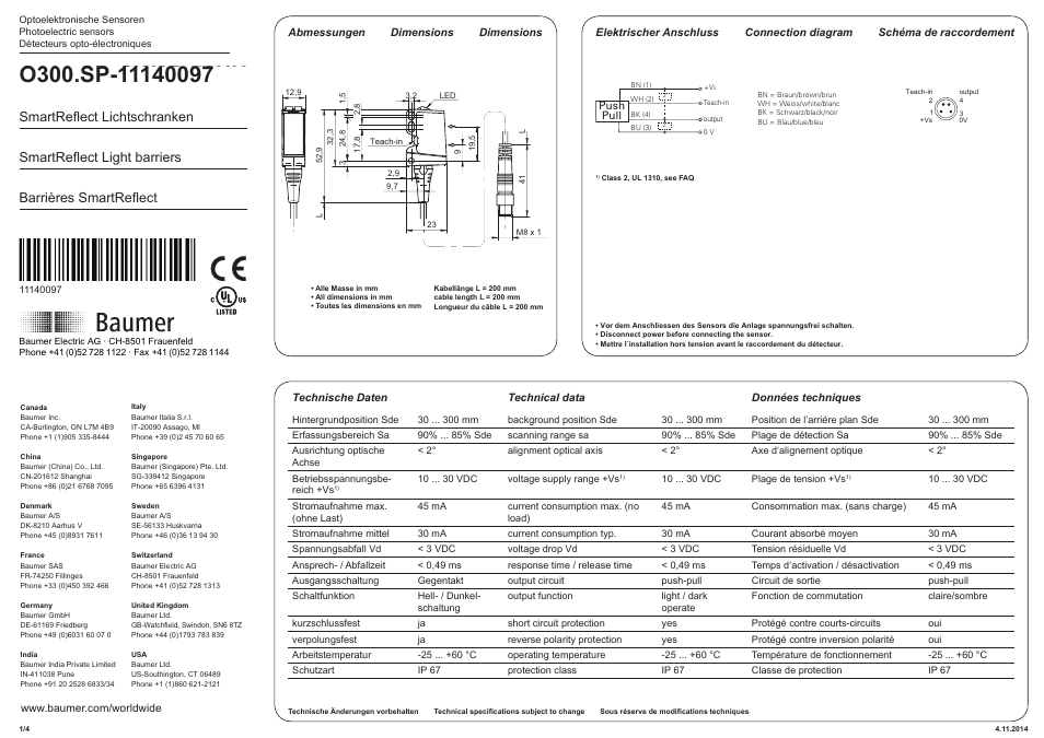 Baumer O300.SP-GW1B.72NU User Manual | 4 pages