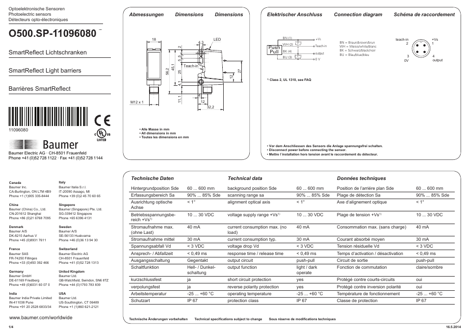 Baumer O500.SP-GW1B.72O User Manual | 4 pages