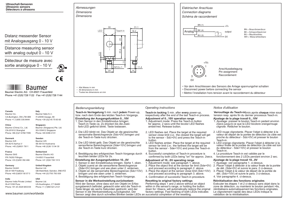 Baumer UNDK 30U6113/S14 User Manual | 2 pages