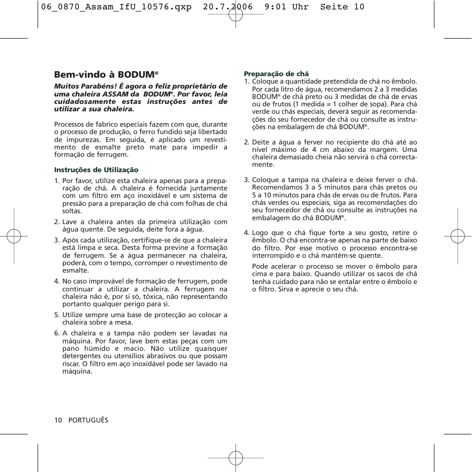 Bem-vindo à bodum | Bodum 10576 User Manual | Page 10 / 10