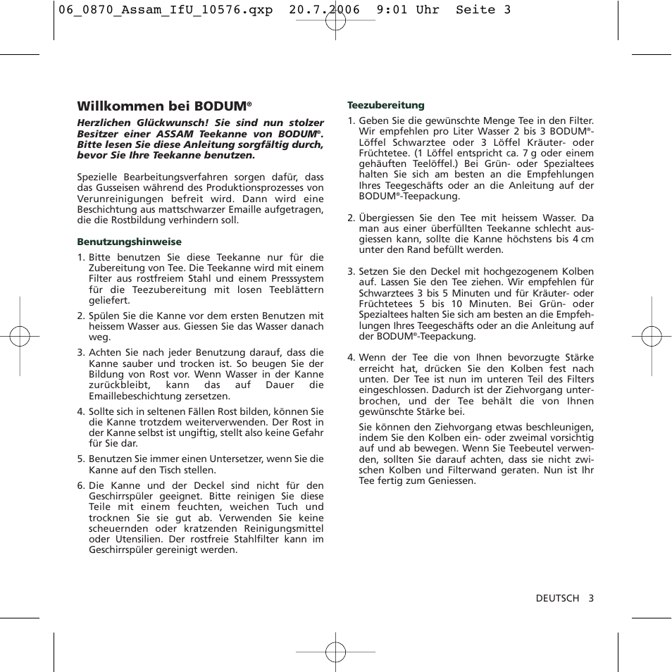 Willkommen bei bodum | Bodum 10576 User Manual | Page 3 / 10