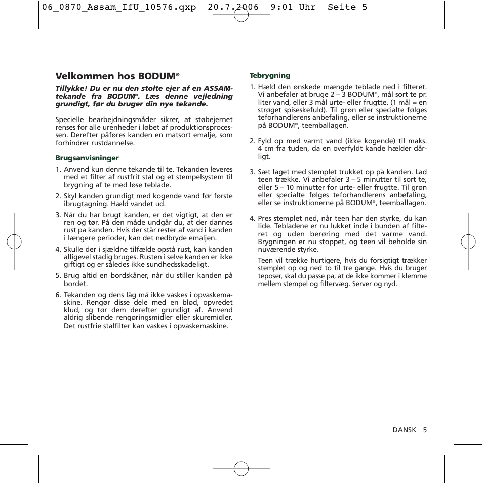 Velkommen hos bodum | Bodum 10576 User Manual | Page 5 / 10