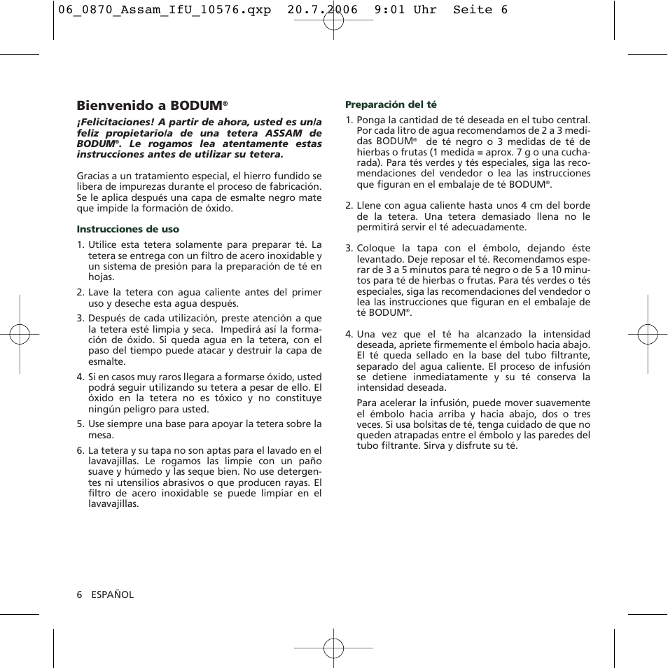 Bienvenido a bodum | Bodum 10576 User Manual | Page 6 / 10