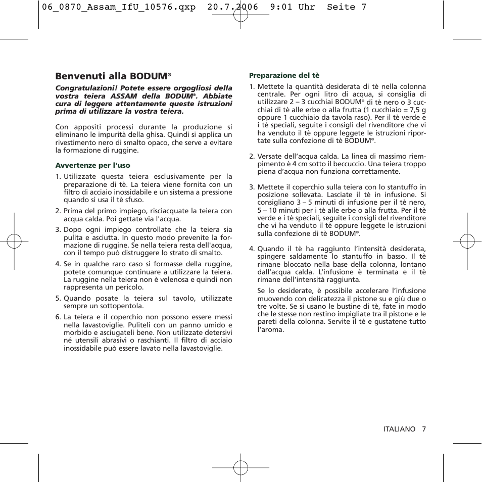 Benvenuti alla bodum | Bodum 10576 User Manual | Page 7 / 10