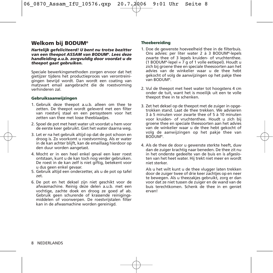 Welkom bij bodum | Bodum 10576 User Manual | Page 8 / 10
