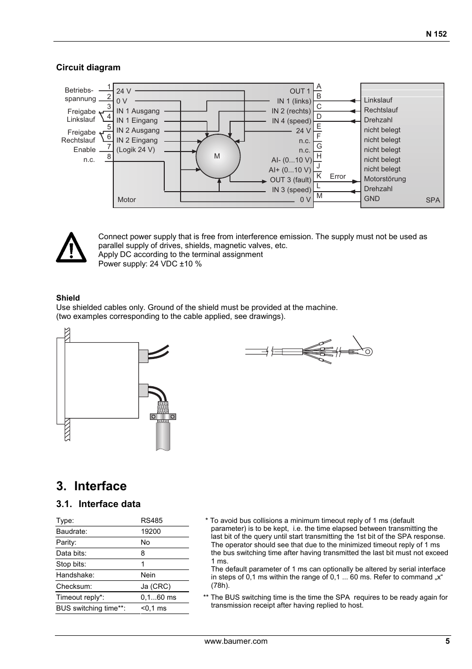 Interface, Interface data | Baumer N 152 User Manual | Page 5 / 30