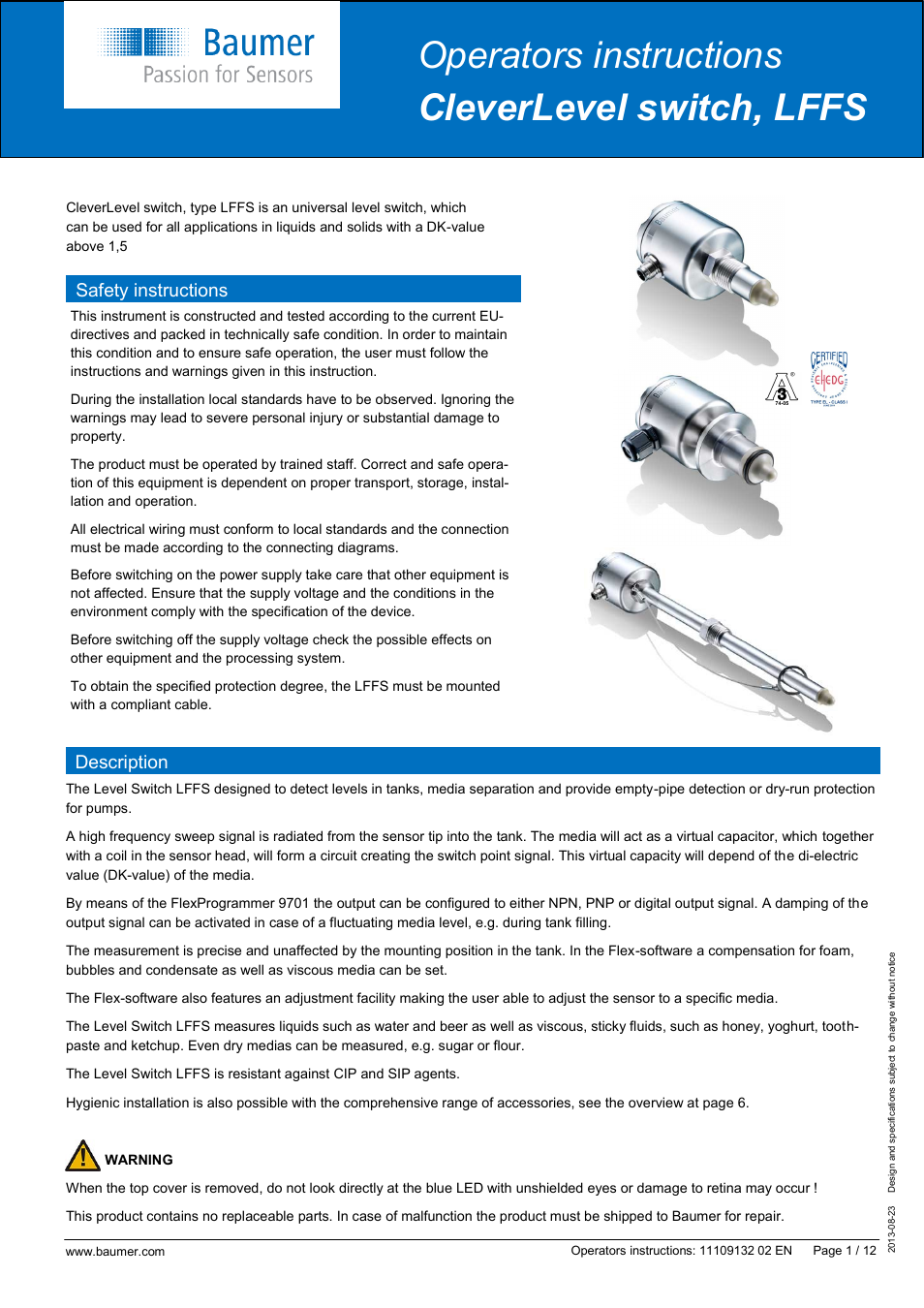 Baumer CleverLevel - LFFS User Manual | 12 pages