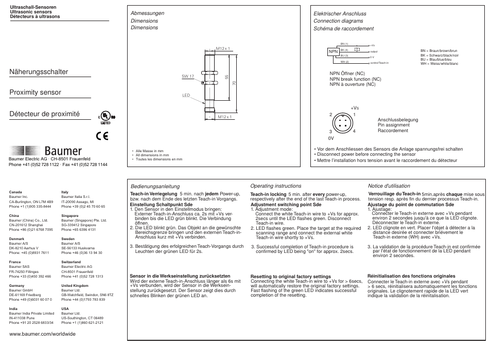 Baumer UNAM 12N3912/S14 User Manual | 2 pages