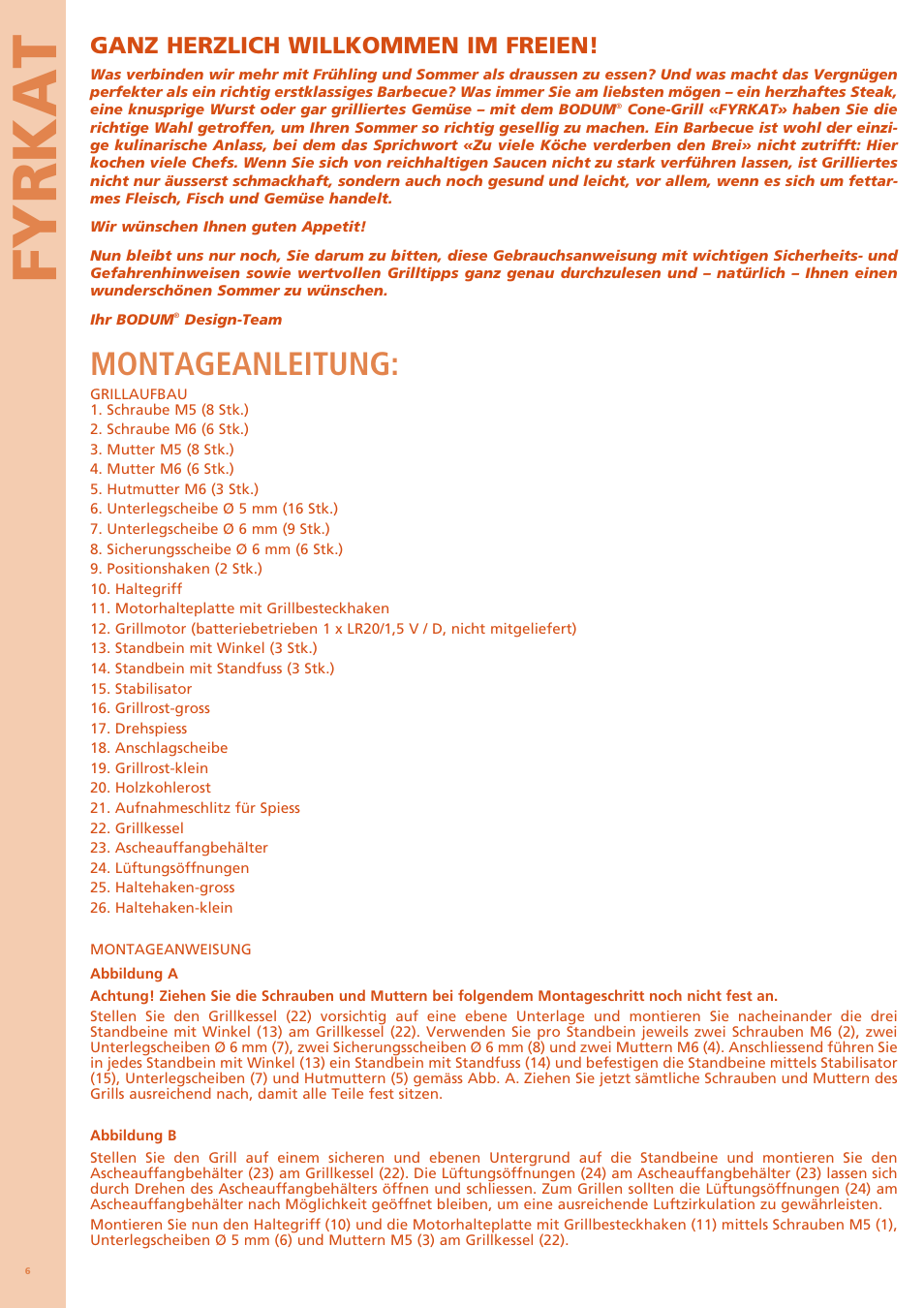 Fyrkat, Montageanleitung, Ganz herzlich willkommen im freien | Bodum FYRKAT 11344 User Manual | Page 10 / 46