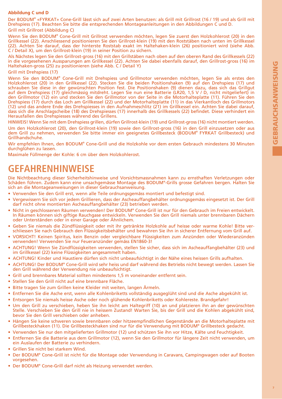 Gefahrenhinweise, Gebrauchsan w eisung | Bodum FYRKAT 11344 User Manual | Page 11 / 46