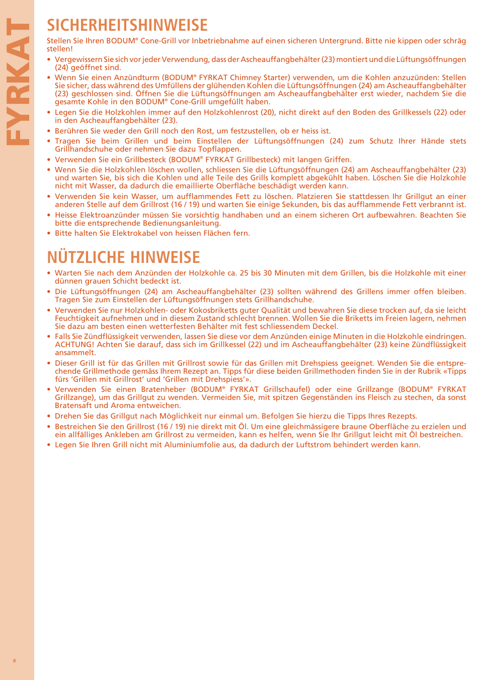 Fyrkat, Sicherheitshinweise, Nützliche hinweise | Bodum FYRKAT 11344 User Manual | Page 12 / 46