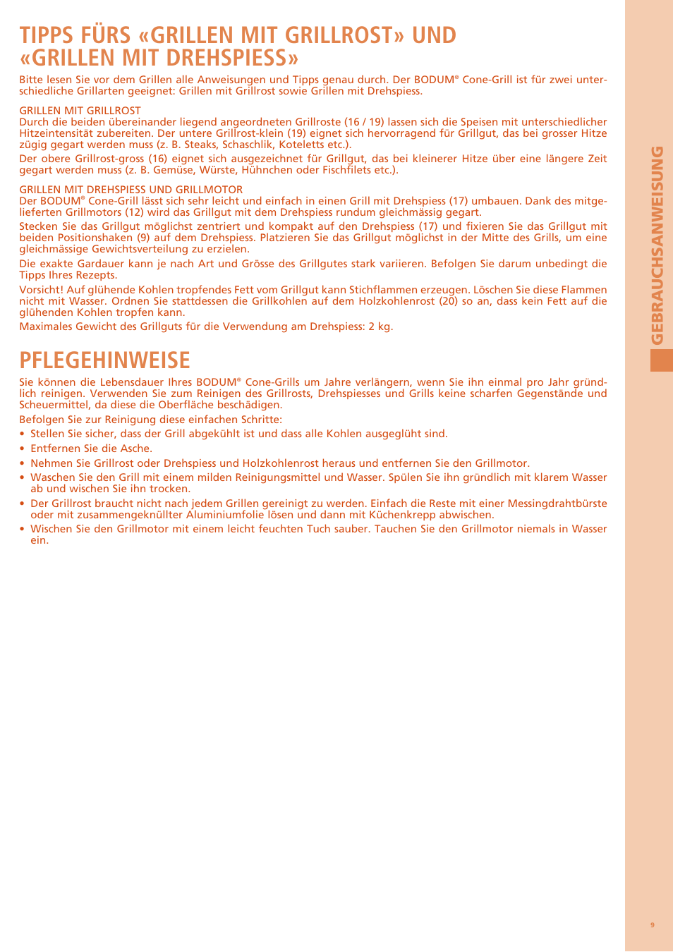 Pflegehinweise, Gebrauchsan w eisung | Bodum FYRKAT 11344 User Manual | Page 13 / 46