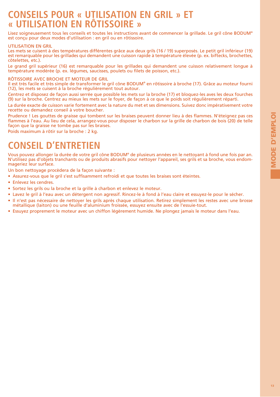 Conseil d’entretien, Mode d’e m ploi | Bodum FYRKAT 11344 User Manual | Page 17 / 46