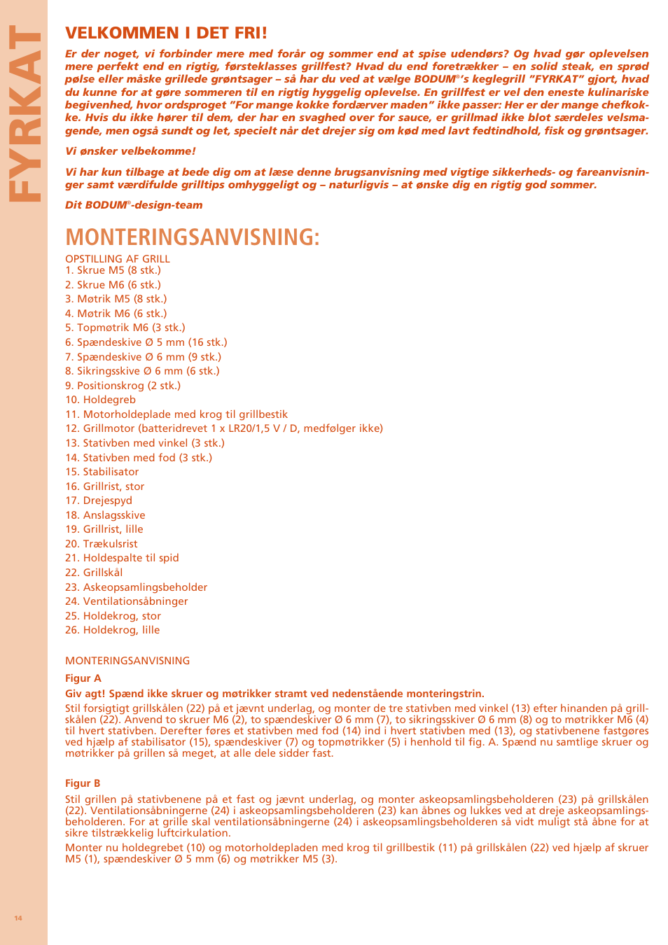 Fyrkat, Monteringsanvisning, Velkommen i det fri | Bodum FYRKAT 11344 User Manual | Page 18 / 46
