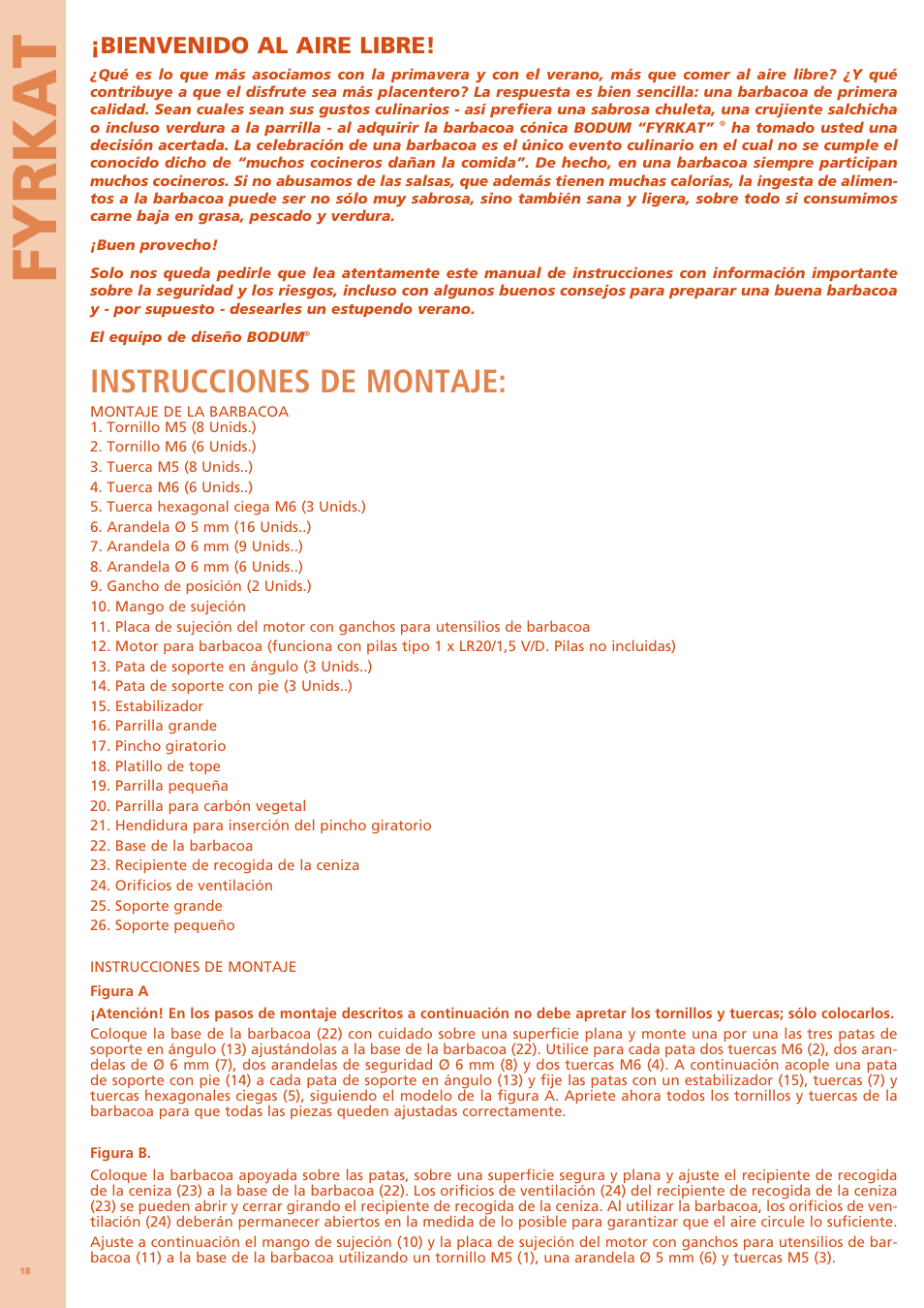 Fyrkat, Instrucciones de montaje, Bienvenido al aire libre | Bodum FYRKAT 11344 User Manual | Page 22 / 46