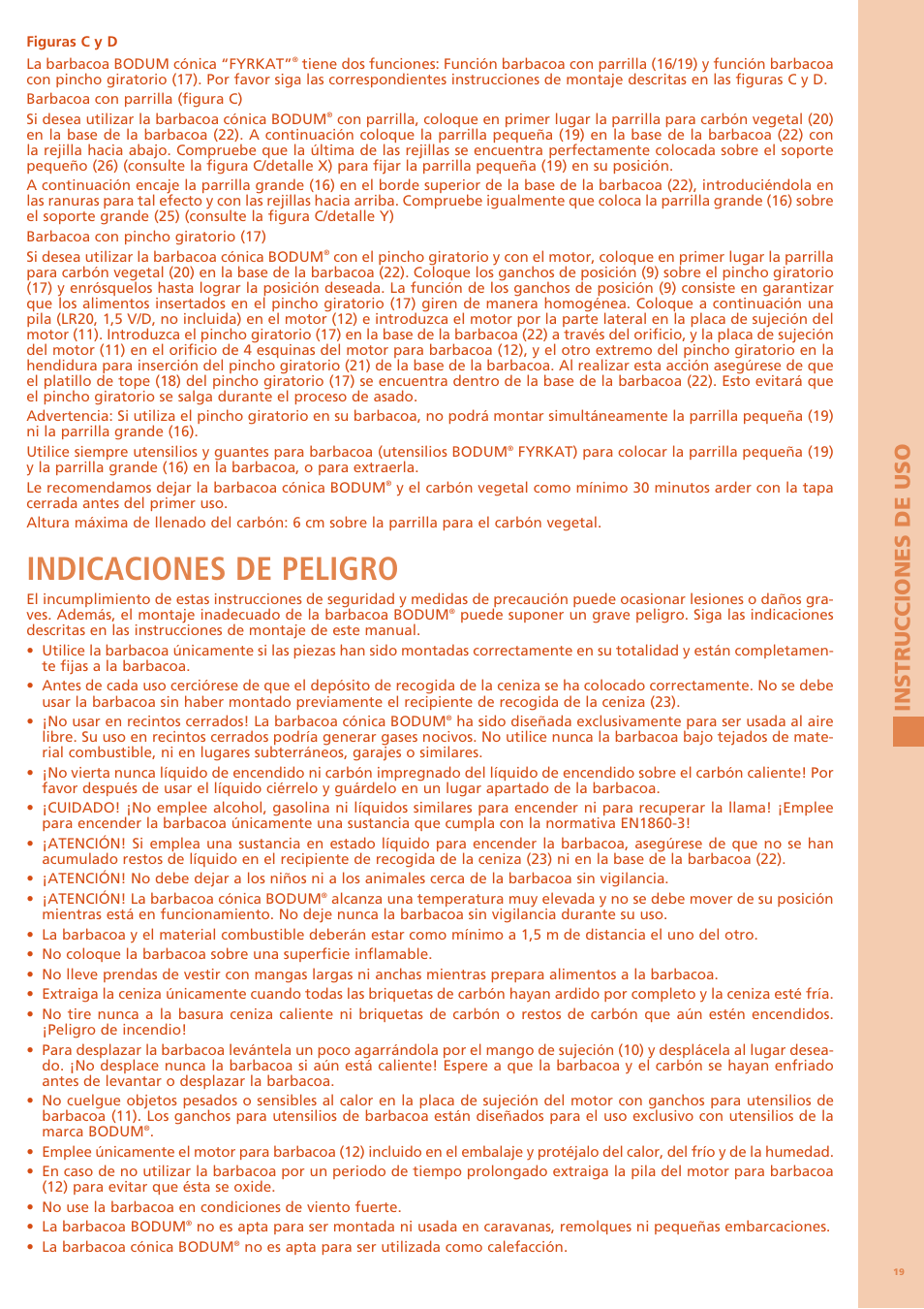Indicaciones de peligro, Instrucciones de uso | Bodum FYRKAT 11344 User Manual | Page 23 / 46
