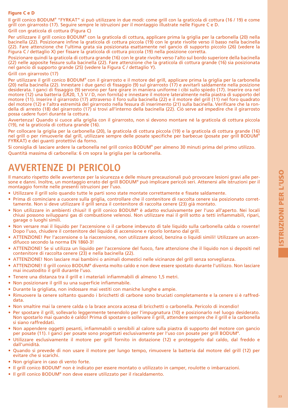 Avvertenze di pericolo, Istru z ioni per l’uso | Bodum FYRKAT 11344 User Manual | Page 27 / 46