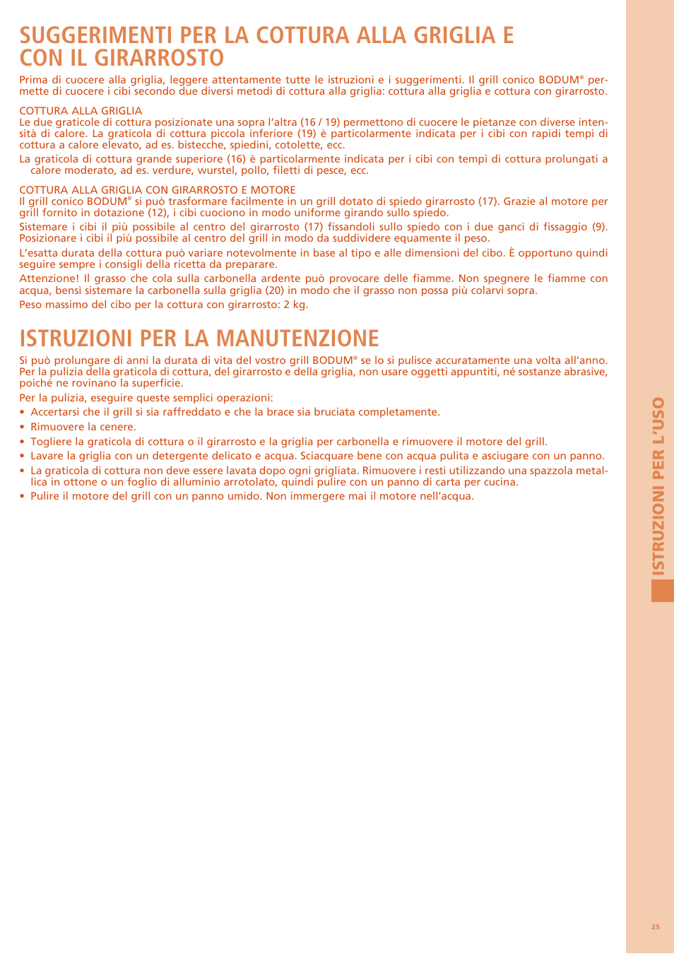 Istruzioni per la manutenzione, Istru z ioni per l’uso | Bodum FYRKAT 11344 User Manual | Page 29 / 46